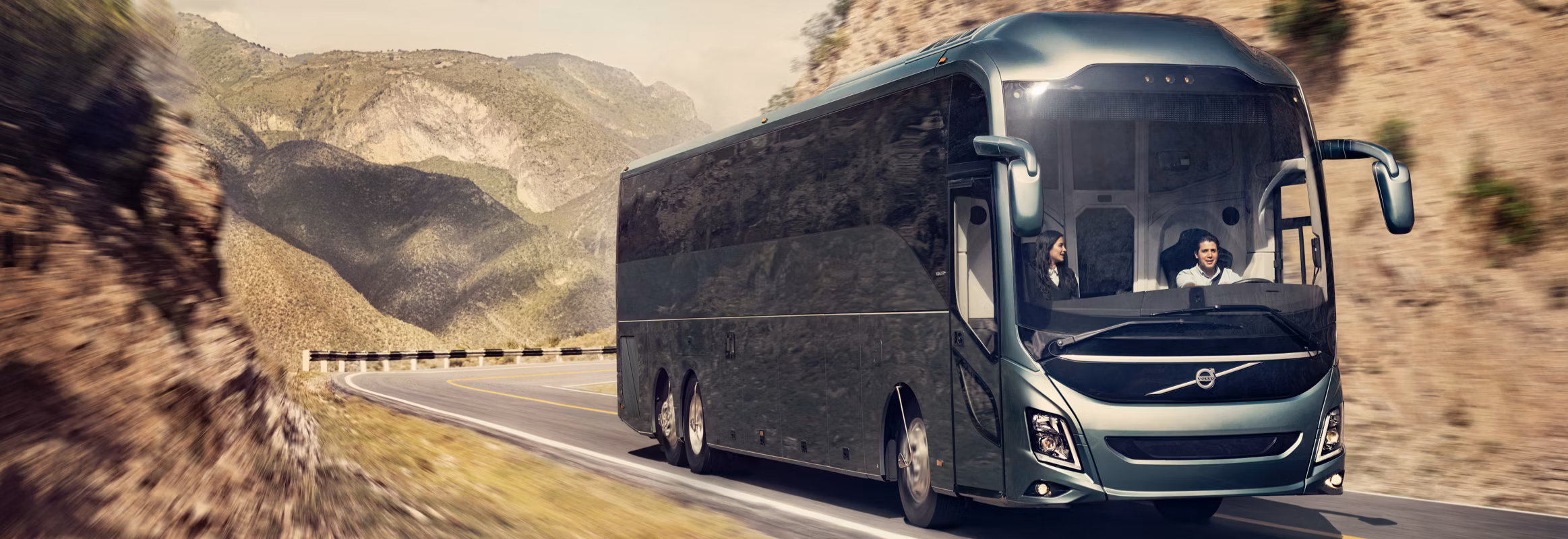 Volvo bus on the road